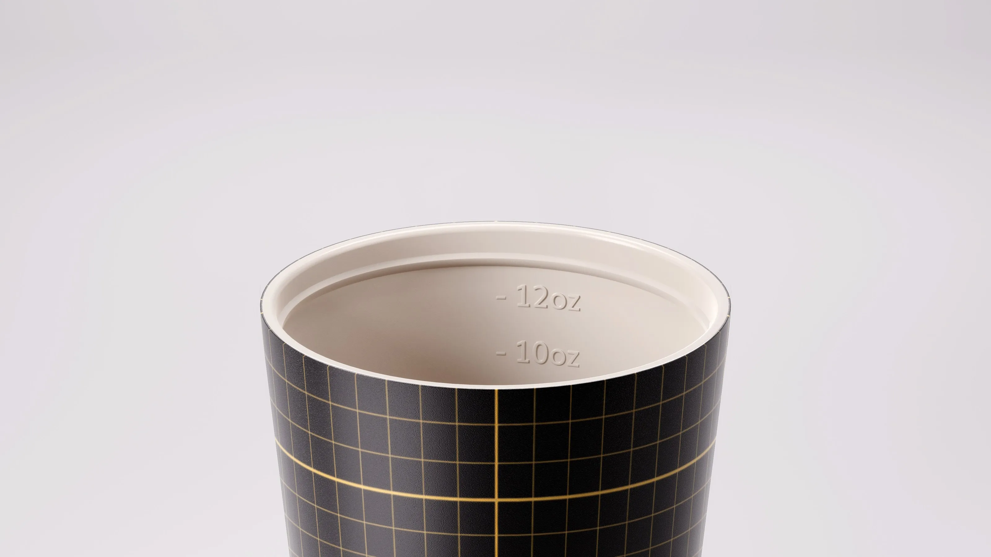 Looking into the Fressko Camino cup's ceramic-lined interior, with fill lines