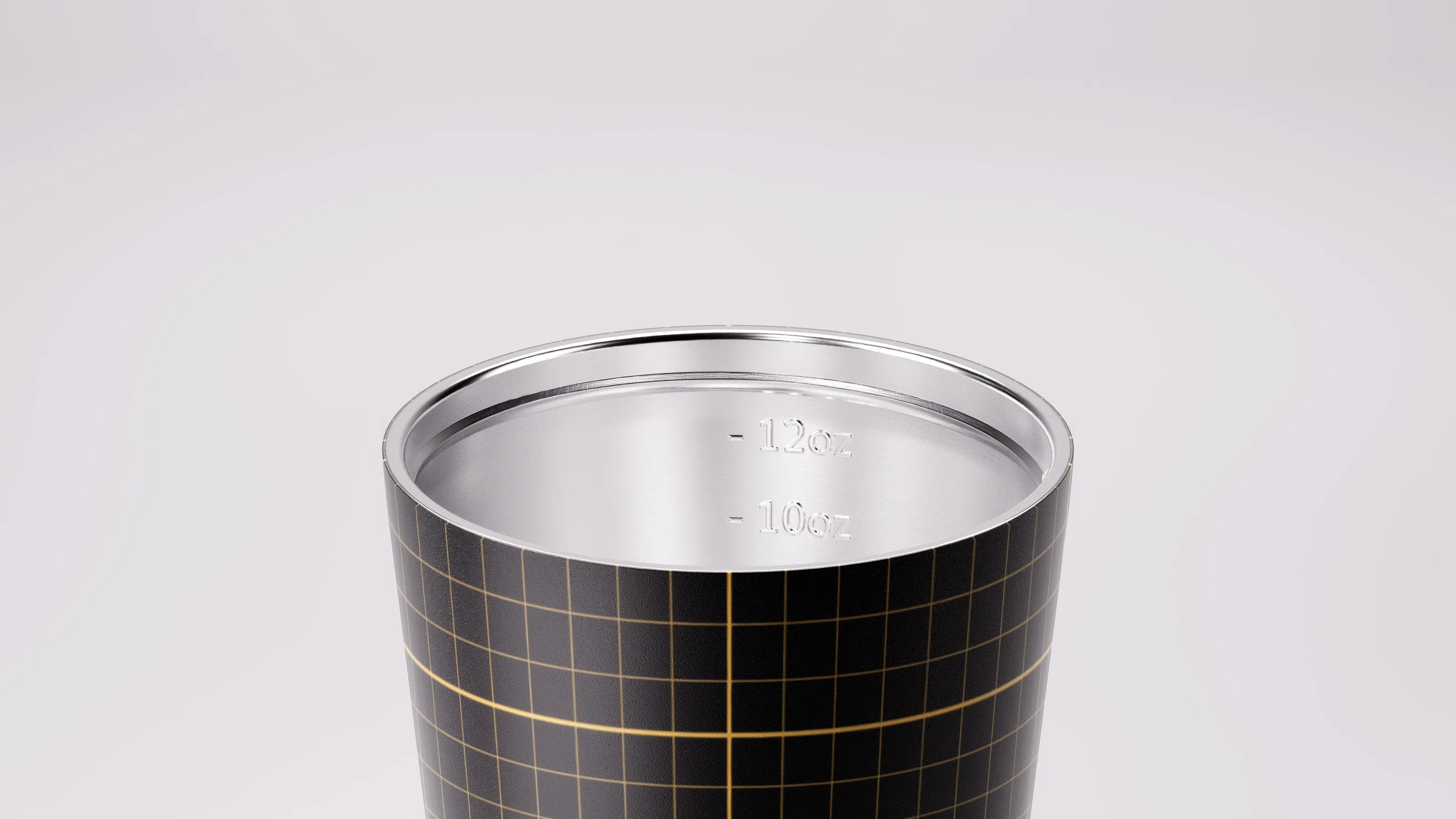 Looking into the Fressko Camino cup's stainless steel interior, with fill lines